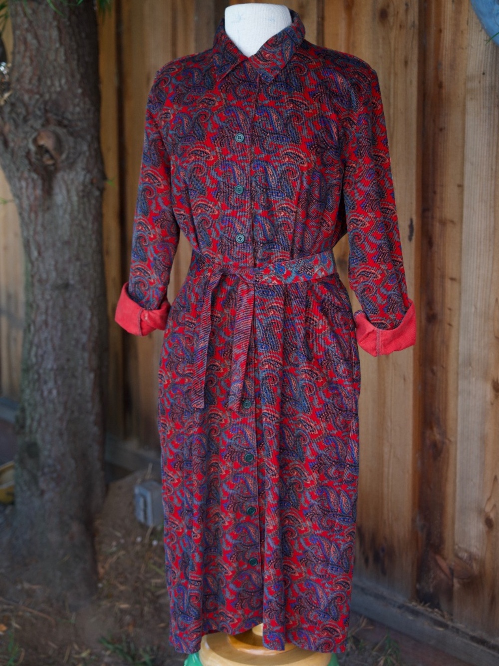 Vintage 90's Talbots Petites 100% Cotton Corduroy Paisley Shirt Dress Woman's 12